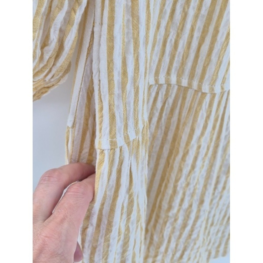 Max Studio Yellow White Striped Tiered Mini Shirt Dress Med Lagenlook Babydoll - Picture 9 of 14
